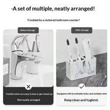 1 Luxury Marble Patterned Toothbrush Holder Bracket - Toothbrush Holder With Safety Grip, Spacious Multifunctional Storage Rack For Toothbrushes And Toothpaste, Compact Countertop Bathroom Organizer, No Clutter Space - Perfect For Bathroom Countertops, Essential Bathroom Accessories For A Hygienic Environment - 彩色 - 查看 5