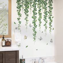 2 pièces Stickers muraux de plante verte, de libellule et de vigne, décoratifs pour le salon, l'entrée, la chambre à coucher, autocollants amovibles en PVC - Vert sapin - Voir 8