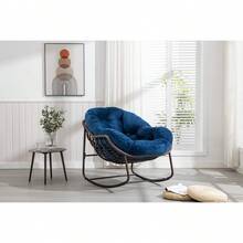 Silla mecedora de ratán para exteriores, silla reclinable con cojín acolchado para exteriores, para porche delantero, sala de estar, patio, jardín. 
 Blanco M4QV - Azul marino + acero + conjunto de tocador + algodón - Ver 12