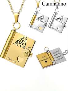Camhanno 1pc Stainless Steel Book Shaped Necklace, Cute And Fun, Ideal Gift For Your Granddaughter (Or Friend Gathering) - Multicolor - View 4