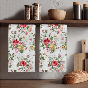 2条水彩花卉图案厨房毛巾，40*60厘米，柔软超细纤维材质，茶巾，日常烹饪烘焙擦手布，适用于家庭厨房、餐厅、户外露营、餐桌清洁，节日礼物