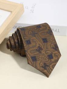 1条男士时尚休闲格子腰果图案领带，舒适百搭，适合宴会、派对、日常穿着