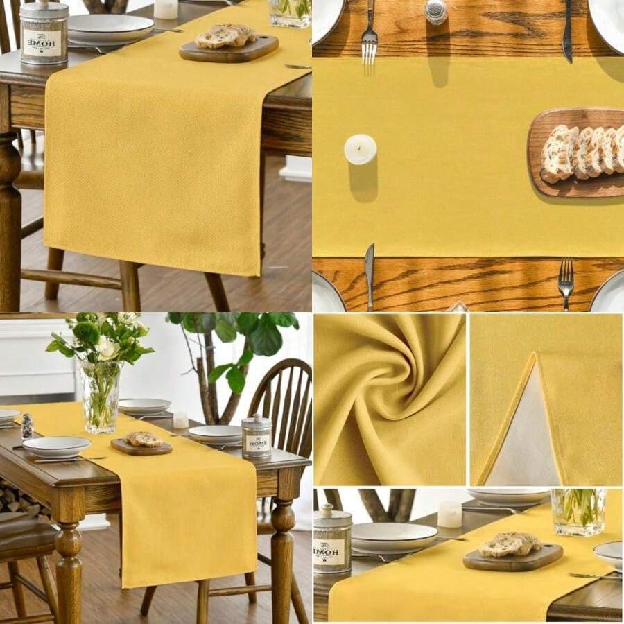Artoid Mode Camino de mesa color marrón claro, decoración de cocina y comedor para temporada de otoño, lavable, para decoración de fiesta en el hogar, 13x72 pulgadas(13" x 48", Table Runner Amarillo) - Multicolor - Ver 1