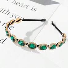 1pc Green Crystal Metal Headband With Full Rhinestones, Hairband, Hair Hoop - Multicolor - View 2
