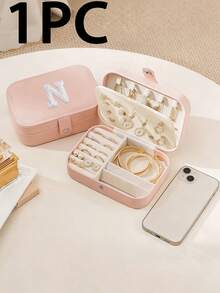 1pc Dual Layer Jewelry Box, A-Z Letter Sticker Decor Large Capacity Jewelry Storage Box, Jewelry Display Tray, Necklace, Earring, Jewelry And Accessory Organizer, White Minimalist Compartment Jewelry Stand, Anti-Dust Anti-Oxidation, Compact Portable Jewelry Box, Travel Jewelry Pouch, Small Ring Earring Jewelry Box, Suitable For Earrings, Necklaces, Rings, Portable, Spacious, Buckle, Lipstick, Watch, Women Gifts, Girls, Girlfriend, Christmas, Halloween, New Year