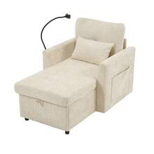 Reclining Armchair/Lounge Chair With Mobile Phone Holder, Single Armchair With Side Pockets And Large Storage Space, Chaise Lounge Suitable For Living Room, Bedroom And Reading Corner, Chenille - 米色 - 查看 11