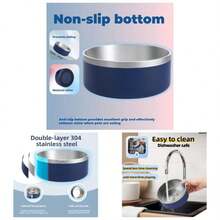 Dog Bowls Small Sized Dogs - Medium Sized 1.2l/42oz Double Layer Stainless Steel Outdoor Dog Bowl, Puppy Insulated Food Bowl, With Non - Slip Bottom And 1pc 8oz Food Scoop Blue, 42 Oz - 藍色 + 42 盎司 - 查看 1