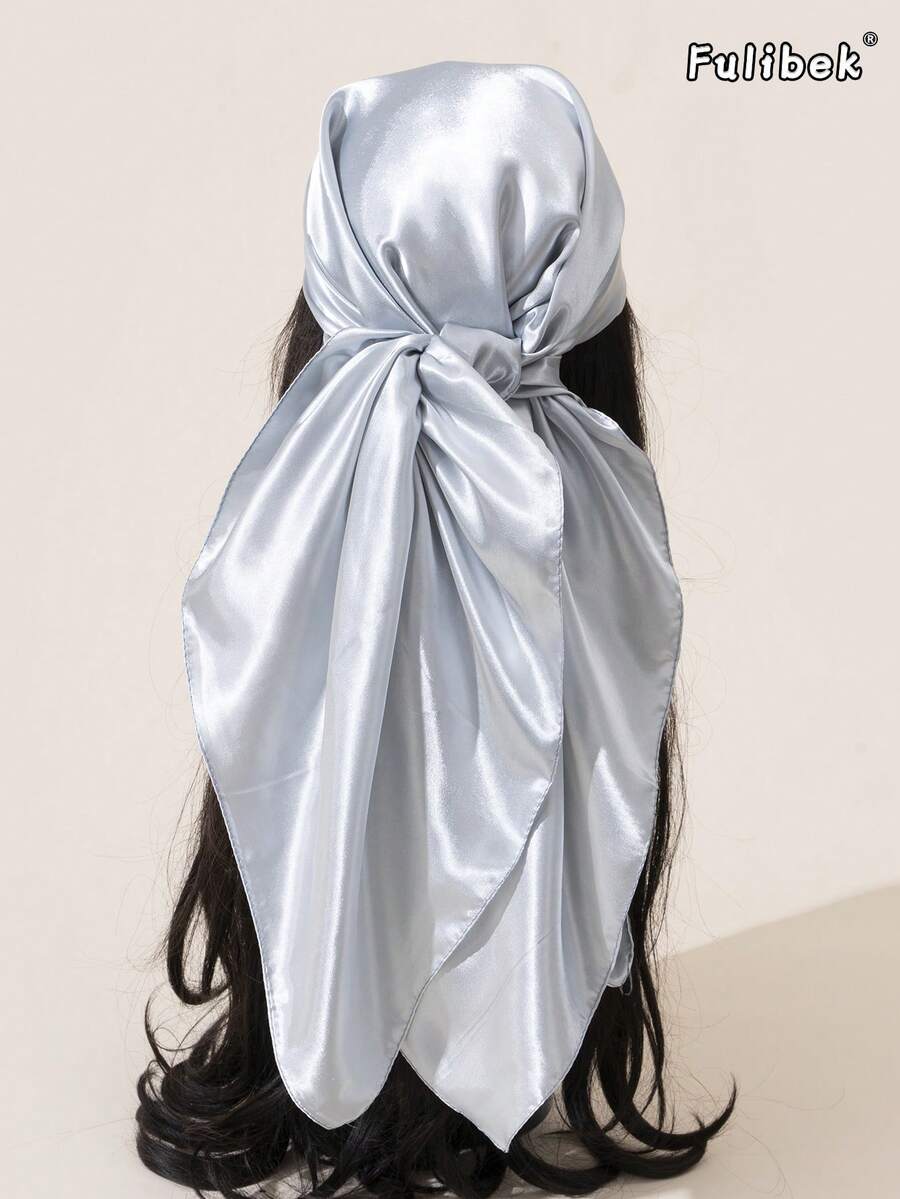 1 pieza Pañuelo cuadrado de satén de unicolor de 90cm - Gris Claro - Ver 1
