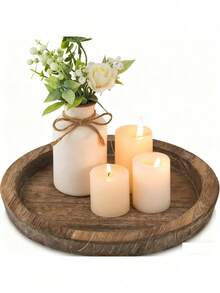 Bandeja Suporte de Vela: Bandeja Decorativa Redonda de Madeira para Vela Pequena, Peça Central de Mesa Rústica Estilo Fazenda, Bandejas Rústicas Brancas de Madeira para Velas Tipo Pilar e Chá - Branco - Visão 13