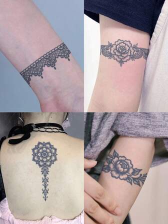 1Pc Henna Tattoo Fake Temporary Tattoos Semi Permanent Tattoo Flower Geometric Festival Waterproof Sweatproof Last For 1-2 Weeks Realistic Herbal Juice Anti-Friction Non-Reflective Black For Woman And Men Tattoo Stickers For Arm, Chest, Leg, Abdomen, Waist, Finger, Neck, Spine, Modernist Body Art