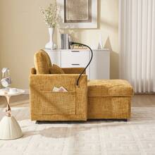 Reclining Armchair/Lounge Chair With Mobile Phone Holder, Single Armchair With Side Pockets And Large Storage Space, Chaise Lounge Suitable For Living Room, Bedroom And Reading Corner, Chenille - 黃色 - 查看 10