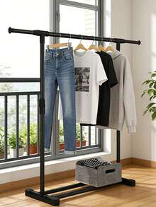 1pc Freestanding Clothes Drying Rack, Simple Balcony Laundry Hanger, Bedroom Storage Clothes Hanging Rod, Indoor Garment Rack - Black - View 8