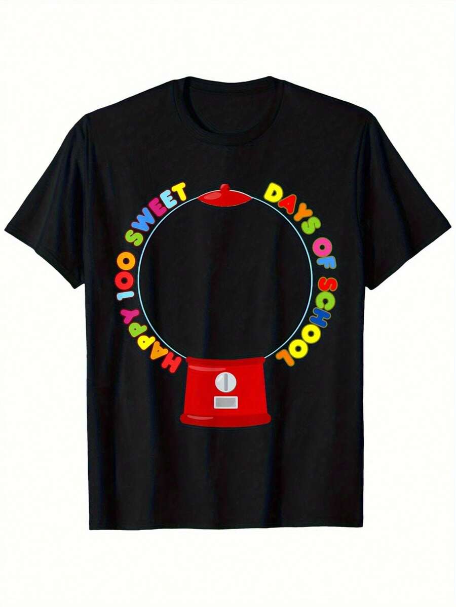 Camiseta en blanco del proyecto Days of School Empty. Peso de la tela de 180G. Lavable. Camiseta para Hombres y Mujeres. Día de San Valentín. Hombres y mujeres, mamá y papá, amigos. S. Negro - Negro - Ver 1
