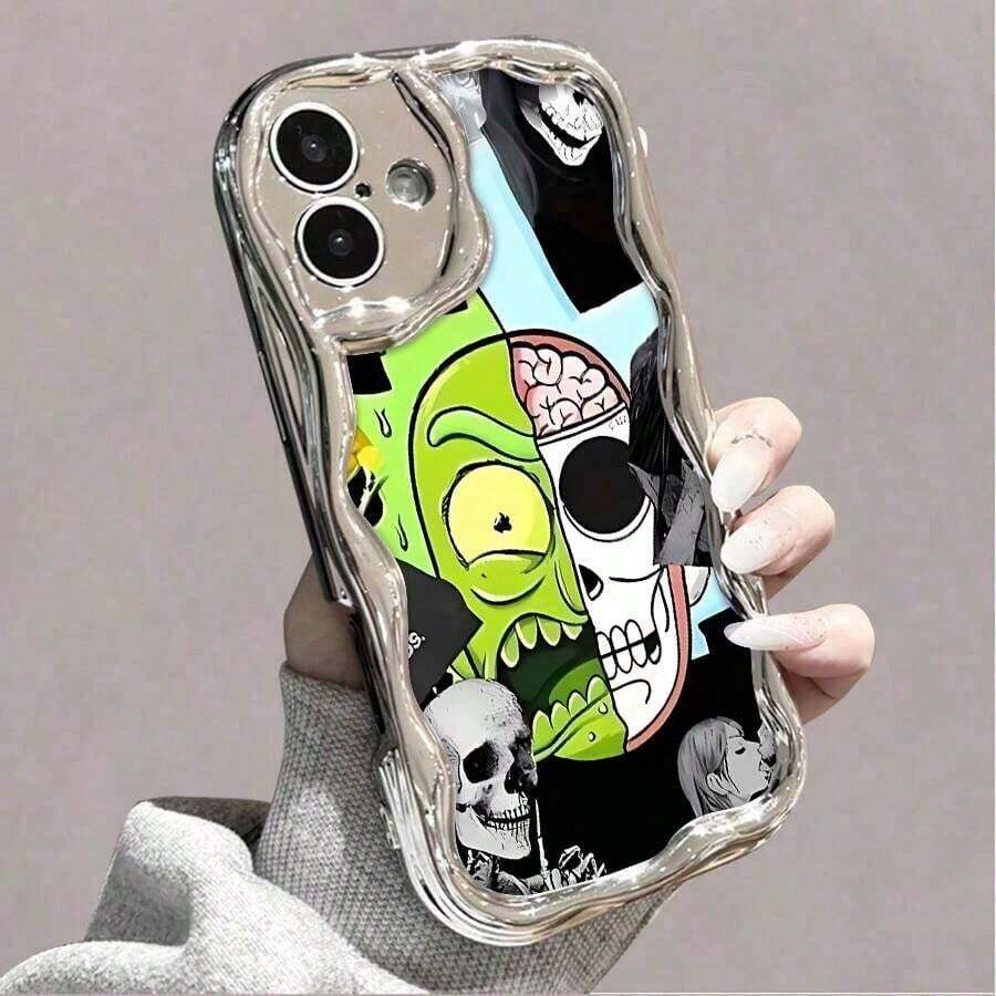 Funda de teléfono creativa con acabado brillante, antiarañazos y amortiguación de golpes, con diseño de flor delicada de color crema con borde ondulado y recubrimiento artístico para la serie Apple - Plateado - Ver 1