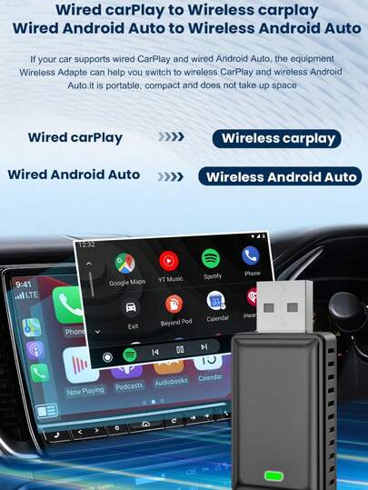 Adaptador inalámbrico 2 en 1 para CarPlay y Android Auto, convierte la conexión original con cable a wireless, actualizaciones FOTA, compatible con automóviles con CarPlay y Android Auto con cable de fábrica, fácil instalación