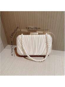 Bolso De Noche De Alta Gama Plisado Con Cadena De Perlas #099 - Plateado - Ver 6
