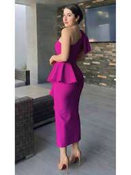 Maxivestido Mujer Premium Bandage Importación Largo Dama Volantes con zipper y abertura