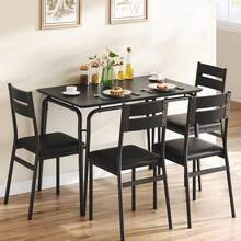 Huisuilinss 5 Piece Dining Table Set,Kitchen Table And Chairs For 4,Rectangular Metal Wood Modern Dinner Table Set With 4 Upholstered PU Leather Chairs For Kitchen Dining Room Apartment - negro - Ver 7