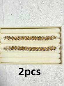 Bộ 16 chiếc dây chuyền đính đá vàng hình vương miện, gấu lớn, ngôi sao năm cánh, hoa, phụ kiện trang trí giày có thể tháo rời cho giày làm vườn, dép lê, giày đi biển, dép xăng đan, phụ kiện giày tự làm, quà tặng ngày lễ. - Vàng - Xem 12