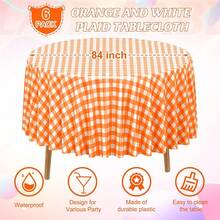 6 Pcs Orange And White Gingham Tablecloth Decorations, Disposable Round Orange Checkered Tablecloth Buffalo Plaid Table Cover For Than1ks 1giving Day Wedding Birthday Party Supplies,84 X 84 Inch,Orange-Round - 橙圓 - 查看 3