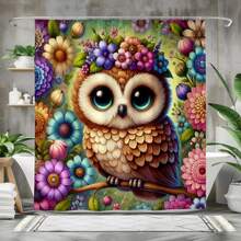 Cute Owl Shower Curtain – 180x200 Cm Extra Tall – Waterproof Polyester – Whimsical Floral Bird Bathroom Decor – Woodland Nature Theme
