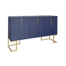 Modern 3-Door Sideboard With Adjustable Shelves, U-Shaped Cabinet Doors, Metal Handles And Base For Dining Room And Kitchen (Navy Blue) - 藏蓝色 - 查看 6