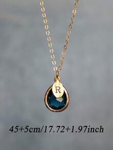 1pc Personalized Birthstone And Leaf Initials Custom Necklace, Sapphire Teardrops, Custom Initials, Women's Necklaces, Fashion Jewelry, Christmas Gifts, Valentine's Day Gifts, Personalized Gifts - Multicolor - View 6