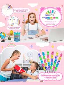 60pcs/12boxes Stackable Bear Pencils, Plastic Bear Pencils, 5-In-1 Stackable Colored Pencils, Baby Shower Birthday Party Supplies, Gift Bag Filler, Bear Themed Party Favors, School Supplies, Fun Stationery, Loved By Boys And Girls - Multicolor - View 6