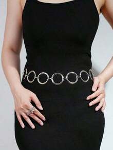 1pc Women's Silver Metallic Shine Hoop Waist Chain, Versatile Retro Belt For Dress, Coat, Jeans, Suitable For Daily Wear And Parties Halloween Summer, School Fall, Autumn, Halloween - 銀色 - 查看 2