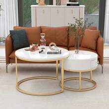 (WF303615AAW Instructions Changed) Modern Nesting Coffee Table High Gloss Marble Pattern Set Of 2 Round Coffee Tables Round Nested Side Table - Gloss White - View 1