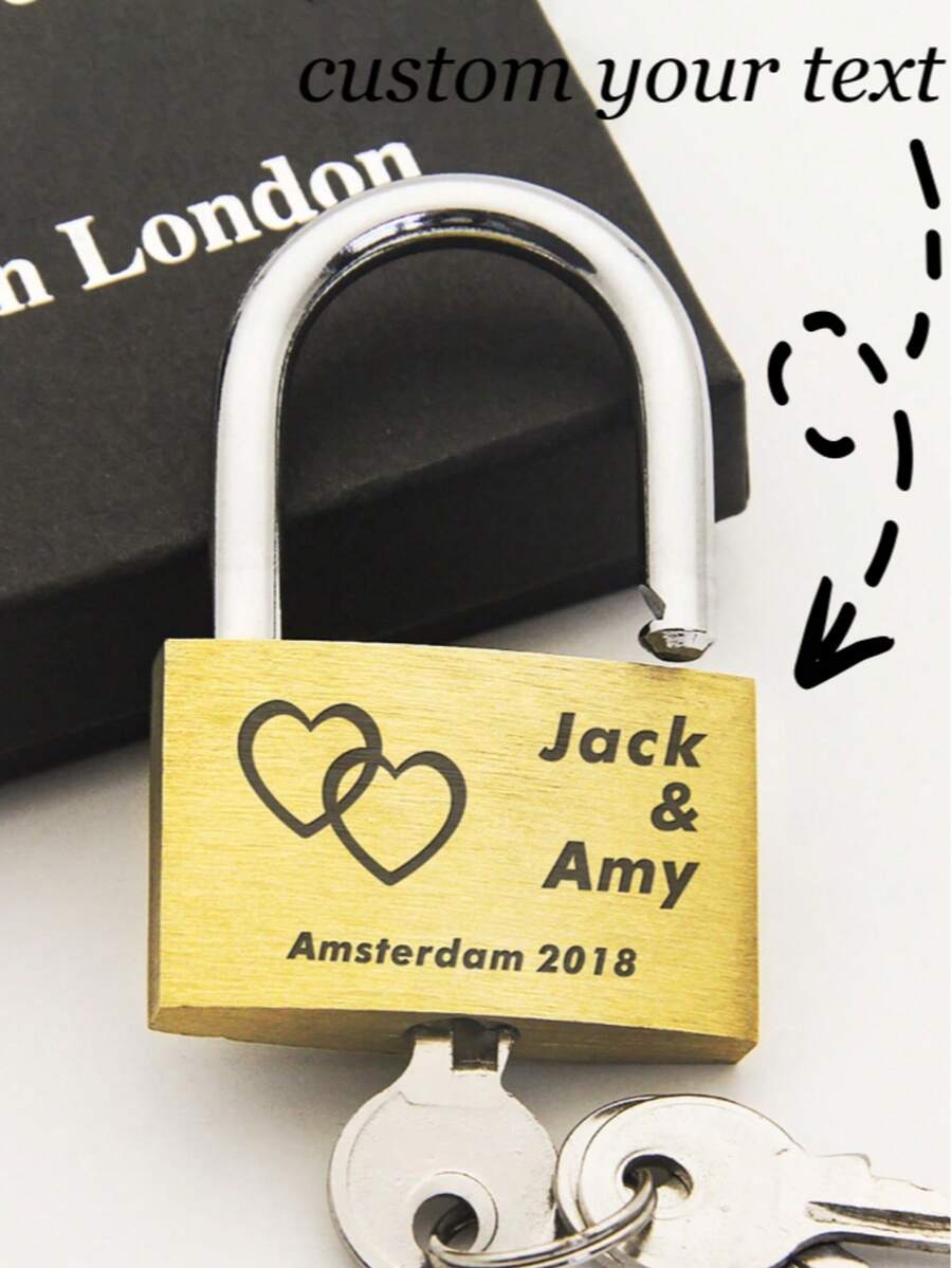 1PC 1.57inches Personalised Padlock, Customized Engraved Love Lock, Personalised Locks For Her/Him, Gifts Lock For Couples Anniversary, Wedding ,Travel Trips, Valentine's Day Gift, New Year's Gift, Lock In Beautiful Memories, Witness Of Love And Friendship - Gold - View 1
