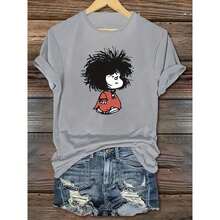 Women's Fashion With Mafalda Print, T-Shirts Made Of 100% Premium Cotton, Summer Fashion, Casual Everyday Style, Flattering T-Shirt Design. Place Your Order, Fast Delivery. - 灰色 - 查看 1