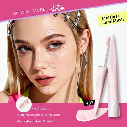 Little Ondine Phấn má hồng đa năng LumiBlush 03 Hồng Anh Đào Ngọt Ngào, tạo gò má hồng tự nhiên và làm sáng vùng bọng mắt, lớp trang điểm lâu trôi, hiệu ứng trang điểm tự nhiên, dễ dàng định hình các đường nét trên khuôn mặt (như sống mũi, bọng mắt, xương chân mày, v.v.), thích hợp để làm sáng hoặc tạo khối cục bộ, 4.5g/0.16oz