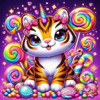 1 st ramlöst, runt diamantmålningsset med söt tigertema - full borrning, diamantkonst, kanvas DIY-mosaik, inkluderar penna, lim, bricka, diamantpärlor. Lämplig för diamantmålningsentusiaster, väggdekorationer för hemmet, pedagogiska leksaker för barn, stresslindring