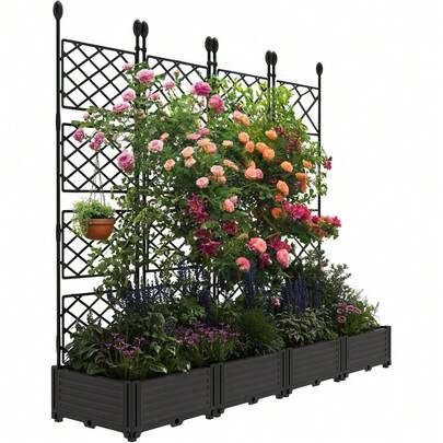Raised Garden Bed With Trellis, Tall Vertical Planter Box For Climbing Plants, Patio Privacy Screen & Balcony Garden, Sturdy Metal Frame, Lightweight