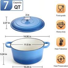 5QT/7QT Cast Iron Dutch Oven With Lid, Enameled Cast Iron Dutch Oven With Lid And Dual Handles, Heat Resistant To 500°F (Approx. 260°C) For Cooking, Baking, Stewing, Healthy And Durable, Oven And Stovetop, Non-Stick, Easy Clean - Blue - View 8