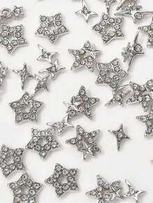 30件/包 新款Y2K风格银合金水钻五角星、十字架、北极星美甲装饰套装，无异味3D美甲合金五角星贴纸、吊坠，DIY假指甲、手机壳、手工装饰配件、美甲宝石、水钻和装饰珠宝礼品 - 銀色 - 查看 4