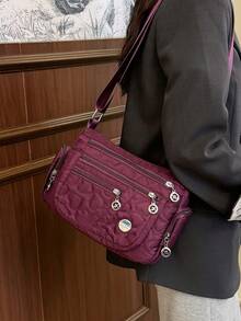 Túi xách nữ, Túi xách mới cho phụ nữ trung niên, Túi vải nylon, Túi đeo vai chéo, Túi đa năng thường ngày - Màu tím - Xem 4