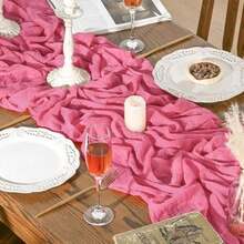 Artoid Mode Boho - Camino de Mesa de Gasa en para Bodas, Decoración de Otoño y Acción de Gracias para Comedor, Cocina y Fiestas en Interiores, 120 Pulgadas(120" Rojo rosa) - Multicolor - Ver 4