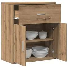 Buffet vidaXL en chêne, fabrication artisanale, 60 x 31 x 70 cm, bois d'ingénierie - Tabac - Voir 1