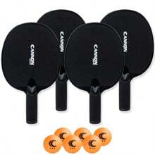 Cannon Sports Juego de Raquetas de Tenis de Mesa Irrompibles - 4 Raquetas 6 Pelotas de Tenis de Mesa de 3 Estrellas - Kit Portatil para 4 Jugadores - 4PaletteBlack6PelotaOrange - Ver 1