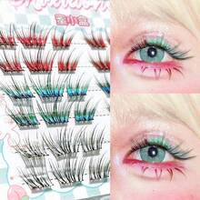Colorful False Eyelashes, 3-Segment Fluffy Design, European Anime Style, DIY Single Cluster, Vibrant Punk Color, Suitable For Halloween Eye Makeup And Cosplay Props, C-Curl Thick Eyelash Extensions - C - View 15