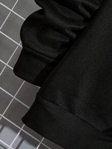 Plus Size Men's Solid Color Long Sleeve Zip-Up Casual Baseball Collar Jacket - Black - View 5