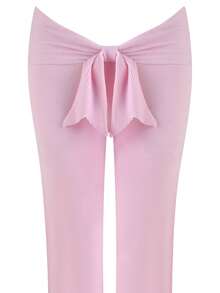Women's Knit Flared Pants With Back Bow Detail High-Waisted Slim-Fit Y2k Bottoms - Hồng - Xem 6