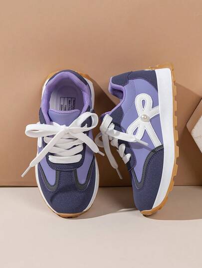 1 par de zapatos deportivos planos y lindos con diseño de perlas y cierre de gancho y bucle para niños pequeños, adecuados para primavera y otoño