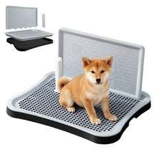 Removable Dog Litter Box Large With Tray & Grid, Non-Slip Indoor Puppy Potty For Boy Girl Dogs, Easy Wash Pet Toilet With High Wall & Post, Perfect For Home Balcony Training - Black - View 3