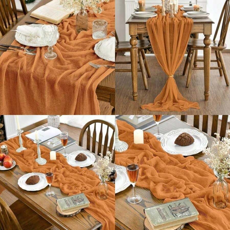 Artoid Mode Boho - Camino de Mesa de Gasa en para Bodas, Decoración de Otoño y Acción de Gracias para Comedor, Cocina y Fiestas en Interiores, 120 Pulgadas(160" Naranja) - Multicolor - Ver 1