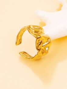 1pc Minimalist Geometric Open Ring, Adjustable Stainless Steel 18K Gold Plated Waterproof Jewelry For Daily Wear