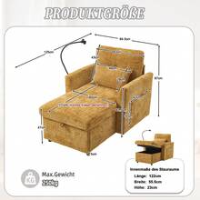 Reclining Armchair/Lounge Chair With Mobile Phone Holder, Single Armchair With Side Pockets And Large Storage Space, Chaise Lounge Suitable For Living Room, Bedroom And Reading Corner, Chenille - 黃色 - 查看 4