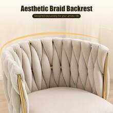 Modern Velvet Dining Chairs Set Of 2, Woven Upholstered Living Room Chairs, Soft Comfortable Elegant Accent Chairs, Ergonomic Curved Backrest With Integrated Armrest Design, High-Resilience Cushion, Gold Metal Legs, Sturdy Metal Frame, Suitable For Living Room, Dining Room, Kitchen Island, Bedroom, Office And Apartment(Ivory) - 白色 - 查看 6
